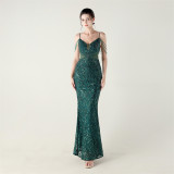 Beaded Sequin Fishtail Evening Dress Wedding Formal Party Gown