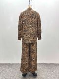 African Zebra Print Long Sleeve Shirt Wide Leg Pants Two Piece Set