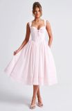 Lace Patchwork Strap Slim Low Back Puffy A-line Dress