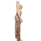 Bright Color Halter Neck Hollow Slim Dress Spring Summer Strap Gown