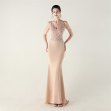 Beaded Lace Fishtail Evening Dress Wedding Formal Party Gown