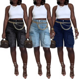 Women Ripped Cargo Denim Pants