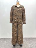 African Zebra Print Long Sleeve Shirt Wide Leg Pants Two Piece Set