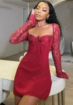 Lace Long Sleeve Low Back Sexy Dress
