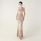 Beaded Sequin Fishtail Evening Dress Wedding Formal Party Gown