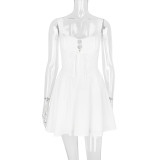 Lace Patchwork Strap Slim Low Back Puffy A-line Mini Dress