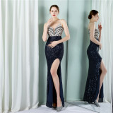 Flower Beaded Party Dress Sexy Slim Fit Fishtail Evening Gown for Bride