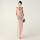 Beaded Sequin Fishtail Evening Dress Wedding Formal Party Gown