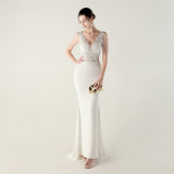 Beaded Lace Fishtail Evening Dress Wedding Formal Party Gown