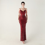 Beaded Sequin Fishtail Evening Dress Wedding Formal Party Gown