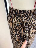 African Zebra Print Long Sleeve Shirt Wide Leg Pants Two Piece Set
