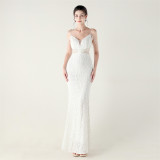 Beaded Sequin Fishtail Evening Dress Wedding Formal Party Gown