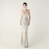 Beaded Sequin Fishtail Evening Dress Wedding Formal Party Gown