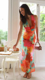 Chic V Neck Printed Lace Casual Summer Midi Dress