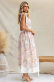 Floral Slim Waist Strap Dress Summer Holiday Long Gown