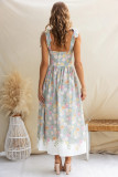 Floral Slim Waist Strap Dress Summer Holiday Long Gown