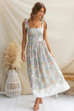 Floral Slim Waist Strap Dress Summer Holiday Long Gown