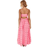 Summer Fashion Print Backless Hollow Strap Dress