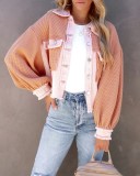 Autumn Winter Waffle Patchwork Casual Fashion Jacket