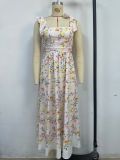 Floral Slim Waist Strap Dress Summer Holiday Long Gown