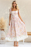 Floral Slim Waist Strap Dress Summer Holiday Long Gown