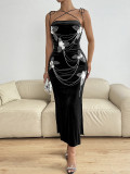 One Shoulder Pearl Elegant Long Sleeve Dress Chic Women’s Gown