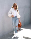 Autumn Winter Waffle Patchwork Casual Fashion Jacket