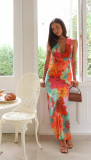 Chic V Neck Printed Lace Casual Summer Midi Dress