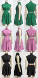 Solid Color Summer Dress Slim Waist Stand Collar Short Gown