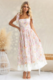 Floral Slim Waist Strap Dress Summer Holiday Long Gown
