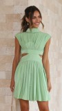 Solid Color Summer Dress Slim Waist Stand Collar Short Gown