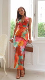 Chic V Neck Printed Lace Casual Summer Midi Dress