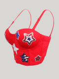 Red Star Print Strap Vest Sporty Outdoor Bra Top