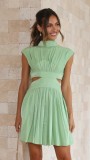 Solid Color Summer Dress Slim Waist Stand Collar Short Gown