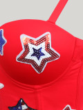 Red Star Print Strap Vest Sporty Outdoor Bra Top