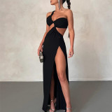 Women solid sleeveless slit sexy backless dress