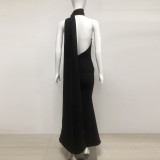 Women Spring Summer Flower One Shoulder Bandage Beaded Maxi Dress