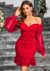 Women Solid Puff Sleeve Mesh Elegant Bodycon Dress