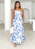 Women Summer One-shoulder strap print dress