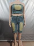 Women Denim Top Denim shorts two-piece set