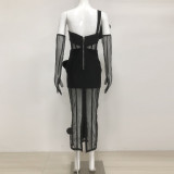Women Spring Summer Sexy Mesh Maxi Dress