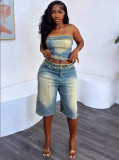 Women Denim Top Denim shorts two-piece set