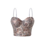 Women French fishbone patchwork print retro vest corset Top