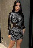 Women Sexy Mesh Beaded See-Through Dress