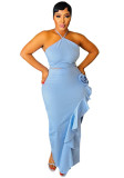 Women Summer Solid Lace-up Sleeveless Top Ruffle Skirt Two-piece Set