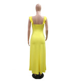Women Sexy Halter Hollow Solid Slit Maxi Dress
