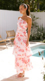 Women Summer One-shoulder strap print dress