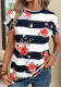 Women Round Neck Striped Printed Casual Short Sleeve Top