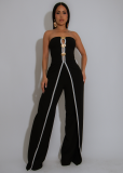 Women Sexy Strapless Metal Button Sleeveless Wide Leg Pants