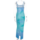 Women summer sexy gradient print strap Bodycon Dress
